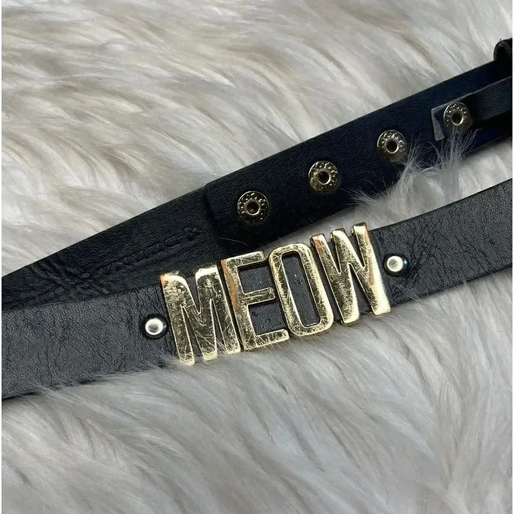 Deena & Ozzy MEOW Fashion Belt Black and Gold Small